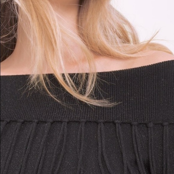 Tunic sweater black metallic sweater White House BM On Off shoulder fringed look - Picture 2 of 16